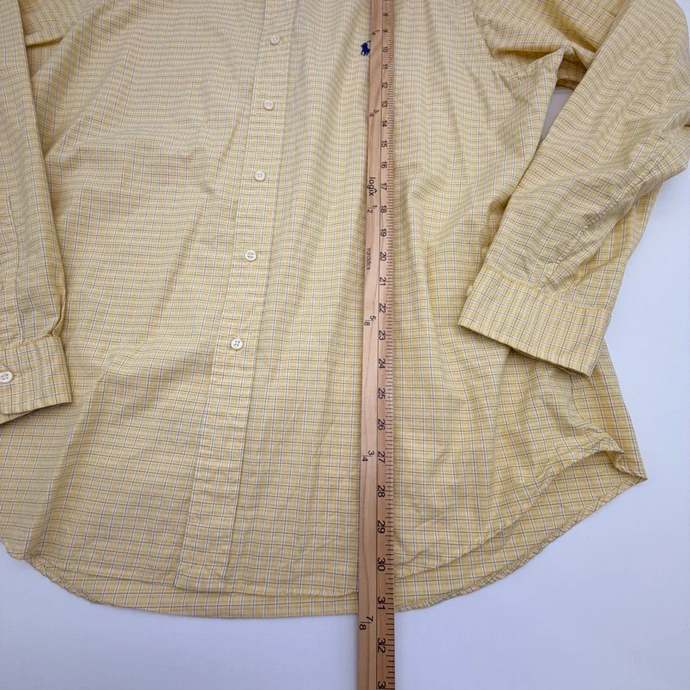 Polo Ralph Lauren Mens Custom Fit Plaid Button Down Shirt Yellow Blue 17.5 34/35
